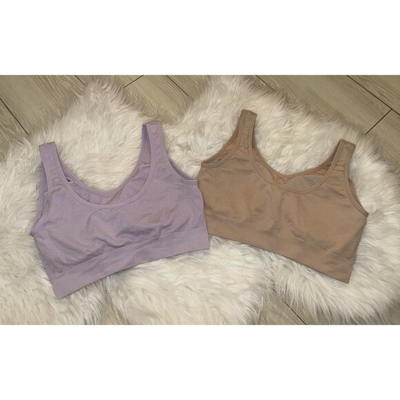 2 Jockey Bralettes Bras Lined Wire Free Womens M Medium Beige Purple - Picture 4 of 4